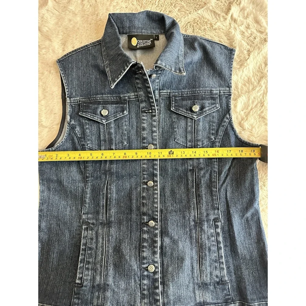 Christine Alexander Vest Women L Blue Denim Swarovski Crystal Bling Sparkle‎ - Picture 5 of 5